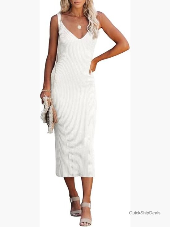 Dresses & Skirts - Bodycon V-Neck Sleeveless Midi Sweater Dress